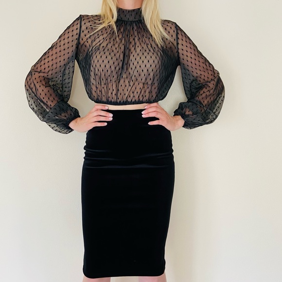 Gianni Bini black velour pencil midi back slit  skirt - Picture 2 of 5